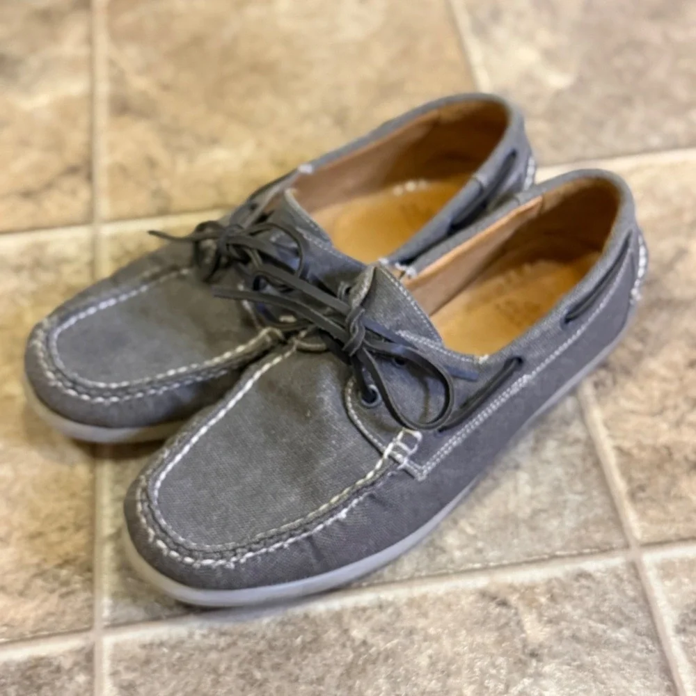 Peter Millar Mens Grey Canvas Boat Shoes MS16F01 Size 8M Brazil